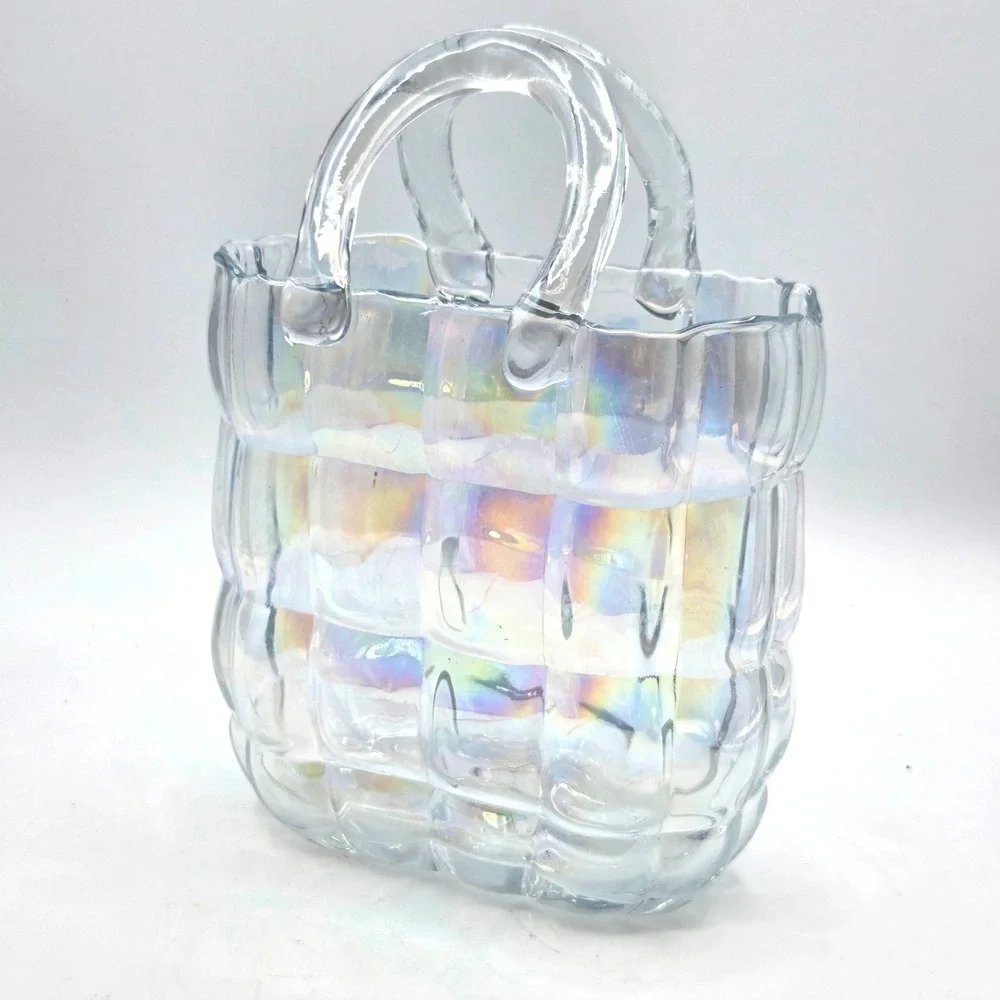 Iridescent Glass Quilted Handbag Vase STUNNING